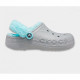 Женские зимние утепленные Crocs Baya Lined Fuzz-Strap Clogs Bright Grey/Ice Blue